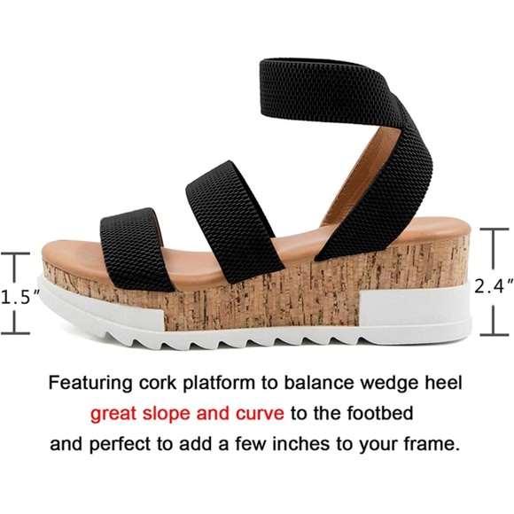 Athlefit Women's Wedge Sandals Platform Sandals Cork Elastic Strap Sandals sz 9 - Picture 3 of 4